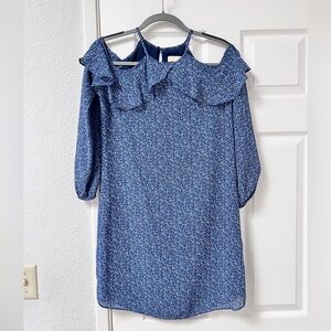 Michael Kors Blue Patterned Long Sleeve Dress